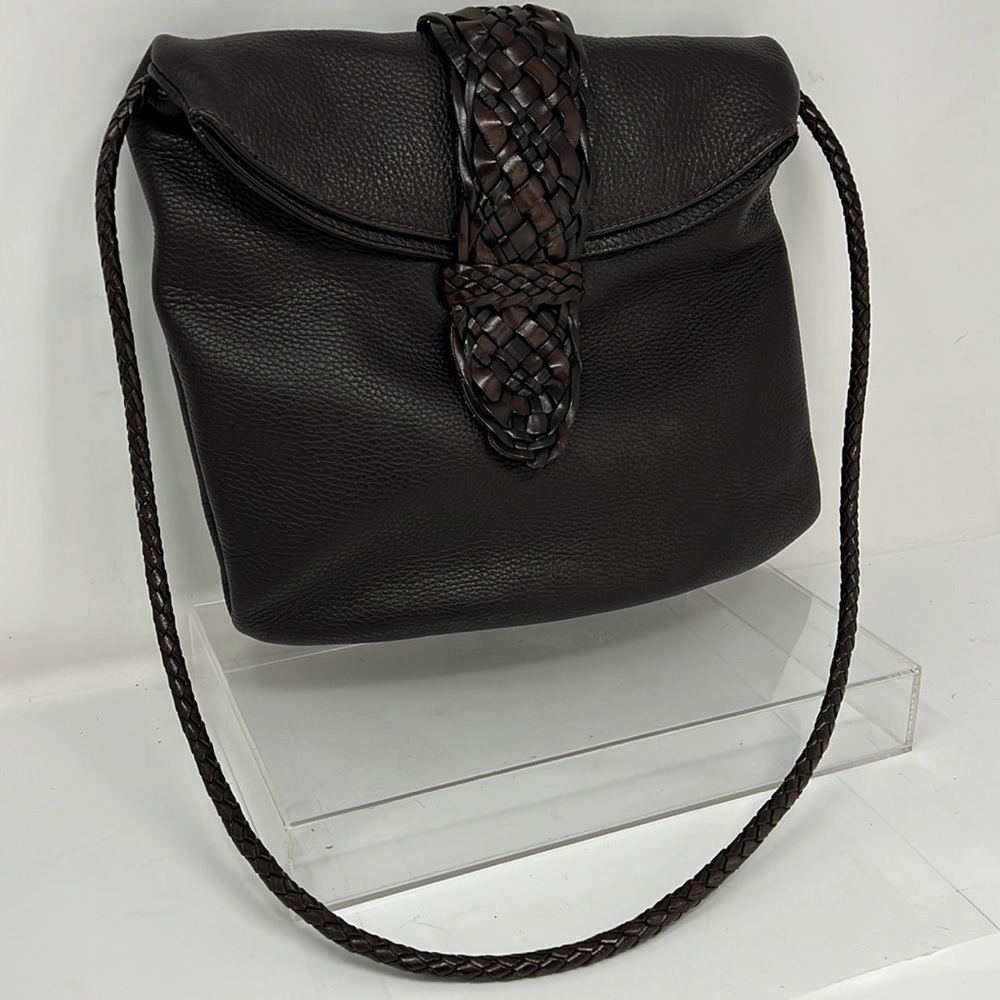 Desmo Brown Pebbled Leather Foldover Shoulder Crossbody Bag